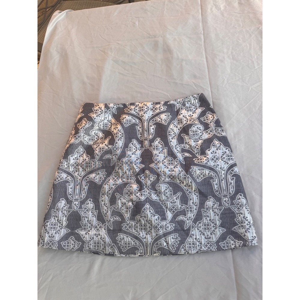HM Womens Gray Silver Jacquard Brocade Mini Skirt Damask A-Line Size 4